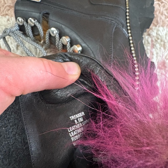 CECILIA NEW YORK Black Leather Trekker Boots with Multicolor Fur Trim - Picture 11 of 12